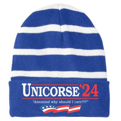 Unicorse 24 For President And Why Should I Care Striped Beanie with Solid Band