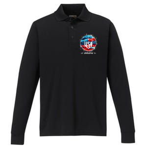 Usa 2024 Go United States Sport Usa Team 2024 Usa Performance Long Sleeve Polo