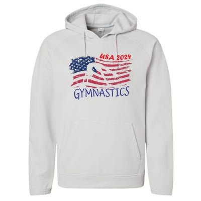 Usa 2024 Gymnastics American Flag Support Team Performance Fleece Hoodie