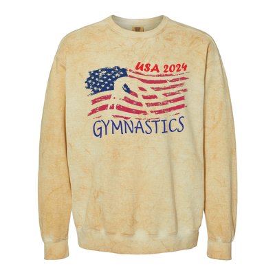 Usa 2024 Gymnastics American Flag Support Team Colorblast Crewneck Sweatshirt