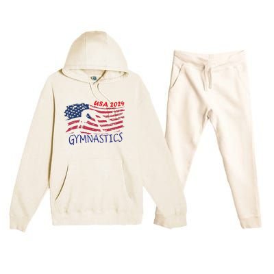 Usa 2024 Gymnastics American Flag Support Team Premium Hooded Sweatsuit Set