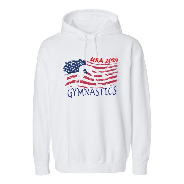 Usa 2024 Gymnastics American Flag Support Team Garment-Dyed Fleece Hoodie