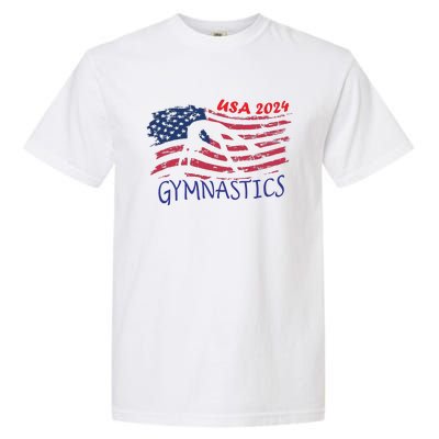 Usa 2024 Gymnastics American Flag Support Team Garment-Dyed Heavyweight T-Shirt