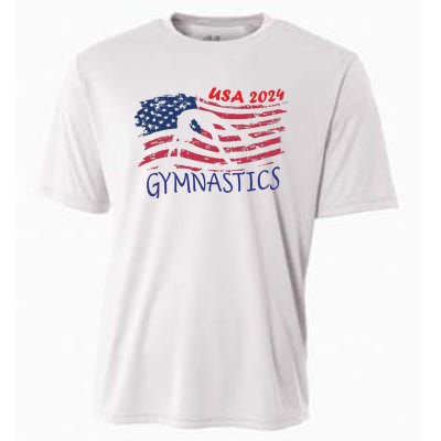 Usa 2024 Gymnastics American Flag Support Team Cooling Performance Crew T-Shirt