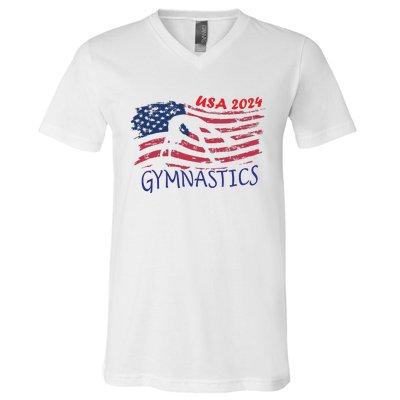 Usa 2024 Gymnastics American Flag Support Team V-Neck T-Shirt