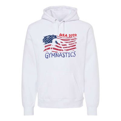 Usa 2024 Gymnastics American Flag Support Team Premium Hoodie