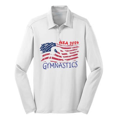 Usa 2024 Gymnastics American Flag Support Team Silk Touch Performance Long Sleeve Polo