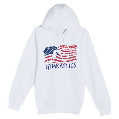 Usa 2024 Gymnastics American Flag Support Team Premium Pullover Hoodie