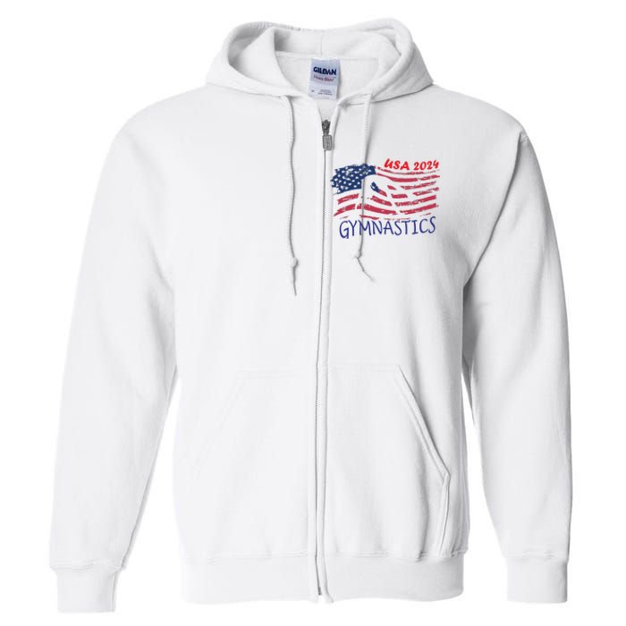 Usa 2024 Gymnastics American Flag Support Team Full Zip Hoodie