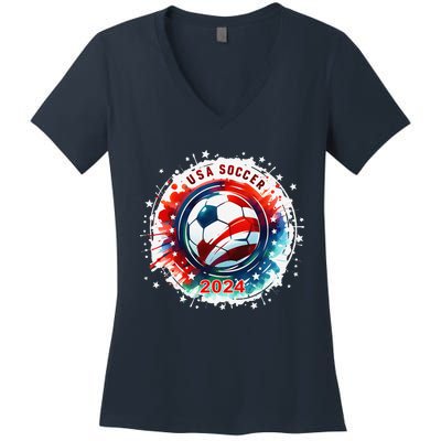 Usa 2024 Games Soccer Usa Sport 2024 Usa Women's V-Neck T-Shirt