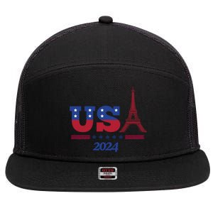 Usa 2024 Paris Sport Games 7 Panel Mesh Trucker Snapback Hat