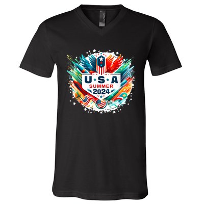 Usa 2024 Summer Games United States 2024 Usa V-Neck T-Shirt