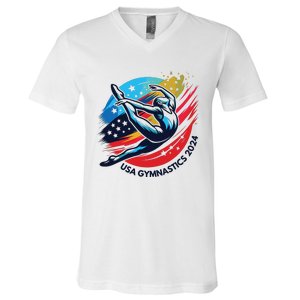 Usa 2024 Summer Gymnastics Gymnast 4th Of July V-Neck T-Shirt