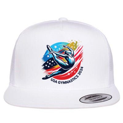 Usa 2024 Summer Gymnastics Gymnast 4th Of July Flat Bill Trucker Hat