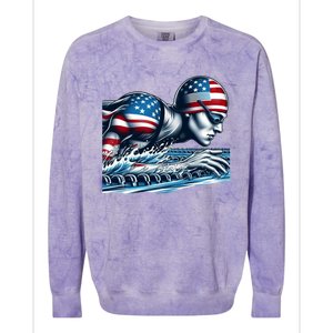 Usa 2024 Sport Summer Swimming Support Games Graphic Gift Colorblast Crewneck Sweatshirt