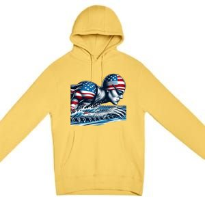 Usa 2024 Sport Summer Swimming Support Games Graphic Gift Premium Pullover Hoodie