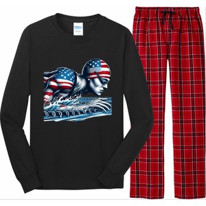 Usa 2024 Sport Summer Swimming Support Games Graphic Gift Long Sleeve Pajama Set