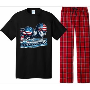 Usa 2024 Sport Summer Swimming Support Games Graphic Gift Pajama Set