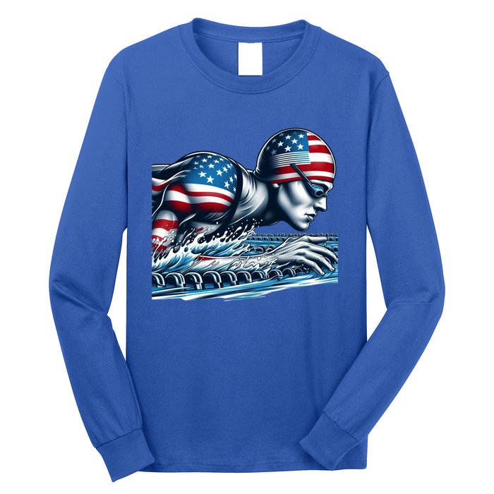 Usa 2024 Sport Summer Swimming Support Games Graphic Gift Long Sleeve Shirt