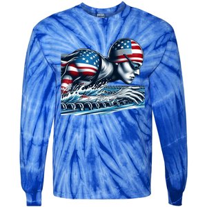 Usa 2024 Sport Summer Swimming Support Games Graphic Gift Tie-Dye Long Sleeve Shirt