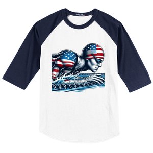 Usa 2024 Sport Summer Swimming Support Games Graphic Gift Baseball Sleeve Shirt