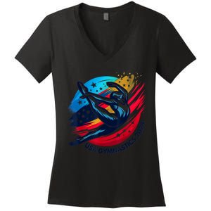 Usa 2024 Summer Gymnastics Gymnast 4th Of July Women's V-Neck T-Shirt