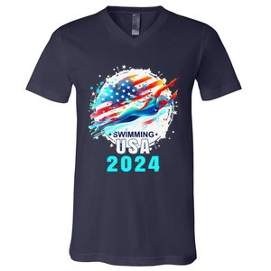 Usa 2024 Summer Games Swimming America Swimming 2024 Usa V-Neck T-Shirt