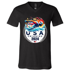 Usa 2024 United States American Sport 2024 Swimming V-Neck T-Shirt