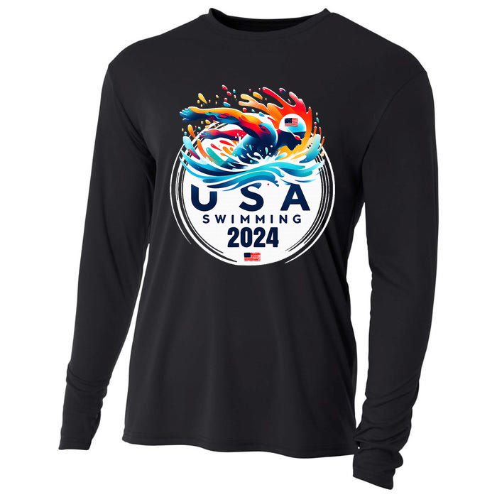 Usa 2024 United States American Sport 2024 Swimming Cooling Performance Long Sleeve Crew