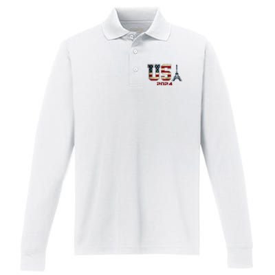 Usa 2024 United States Sport Us American Flag Team 2024 Performance Long Sleeve Polo