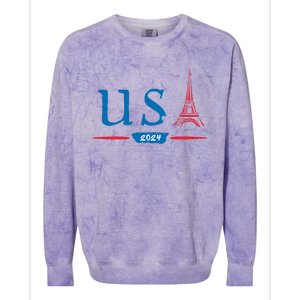 Usa 2024 United States Usa Paris Souvenir Holiday 2024 Eiffel Tower Paris Usa Colorblast Crewneck Sweatshirt