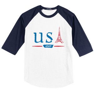 Usa 2024 United States Usa Paris Souvenir Holiday 2024 Eiffel Tower Paris Usa Baseball Sleeve Shirt