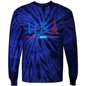 Usa 2024 United States Usa Paris Souvenir Holiday 2024 Eiffel Tower Paris Usa Tie-Dye Long Sleeve Shirt