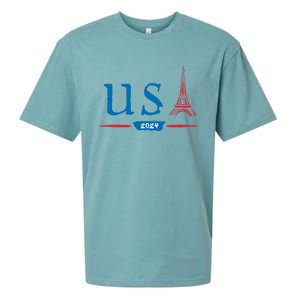 Usa 2024 United States Usa Paris Souvenir Holiday 2024 Eiffel Tower Paris Usa Sueded Cloud Jersey T-Shirt