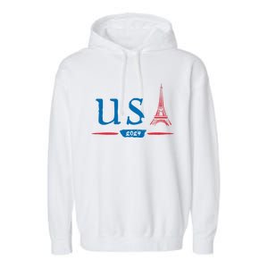 Usa 2024 United States Usa Paris Souvenir Holiday 2024 Eiffel Tower Paris Usa Garment-Dyed Fleece Hoodie