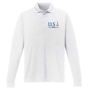 Usa 2024 United States Usa Paris Souvenir Holiday 2024 Eiffel Tower Paris Usa Performance Long Sleeve Polo