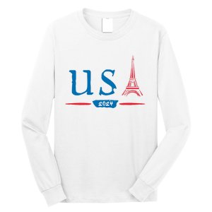 Usa 2024 United States Usa Paris Souvenir Holiday 2024 Eiffel Tower Paris Usa Long Sleeve Shirt