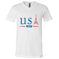 Usa 2024 United States Usa Paris Souvenir Holiday 2024 Eiffel Tower Paris Usa V-Neck T-Shirt