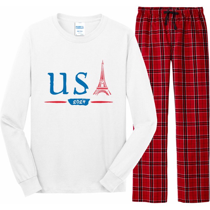 Usa 2024 United States Usa Paris Souvenir Holiday 2024 Eiffel Tower Paris Usa Long Sleeve Pajama Set