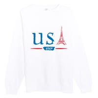 Usa 2024 United States Usa Paris Souvenir Holiday 2024 Eiffel Tower Paris Usa Premium Crewneck Sweatshirt