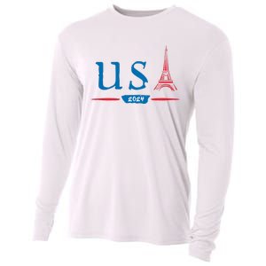 Usa 2024 United States Usa Paris Souvenir Holiday 2024 Eiffel Tower Paris Usa Cooling Performance Long Sleeve Crew