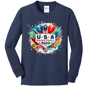 Usa 2024 United States Basketball American Sport 2024 Usa Kids Long Sleeve Shirt