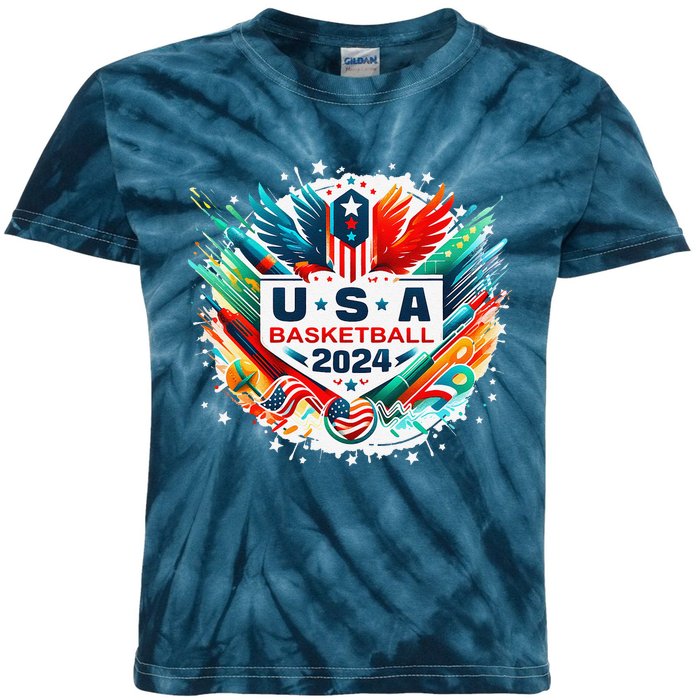 Usa 2024 United States Basketball American Sport 2024 Usa Kids Tie-Dye T-Shirt