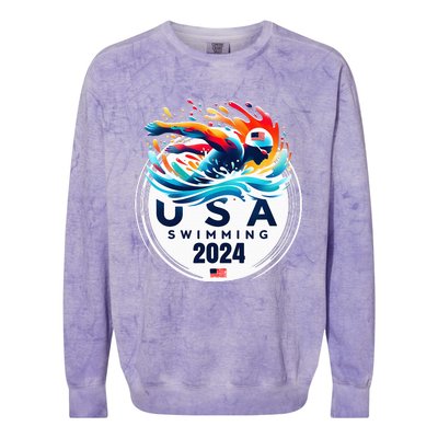 Usa 2024 United States American Sport 2024 Swimming Colorblast Crewneck Sweatshirt