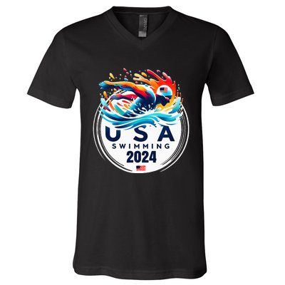 Usa 2024 United States American Sport 2024 Swimming V-Neck T-Shirt