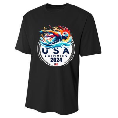 Usa 2024 United States American Sport 2024 Swimming Performance Sprint T-Shirt