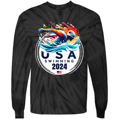 Usa 2024 United States American Sport 2024 Swimming Tie-Dye Long Sleeve Shirt