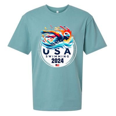 Usa 2024 United States American Sport 2024 Swimming Sueded Cloud Jersey T-Shirt