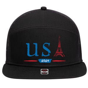 Usa 2024 United States Usa Paris Souvenir Holiday 2024 7 Panel Mesh Trucker Snapback Hat