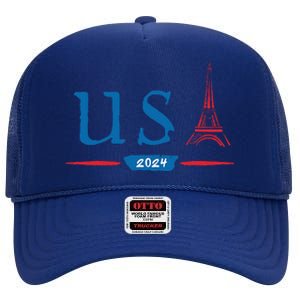 Usa 2024 United States Usa Paris Souvenir Holiday 2024 High Crown Mesh Back Trucker Hat